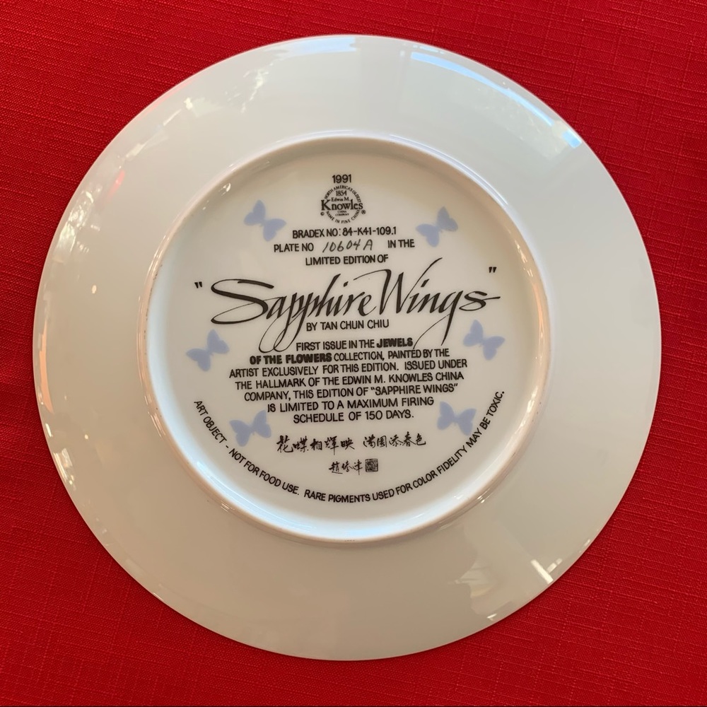 Vintage Limited Edition Bradex “Sapphire Wings” Decorative Plate 1991 - Picture 2 of 4